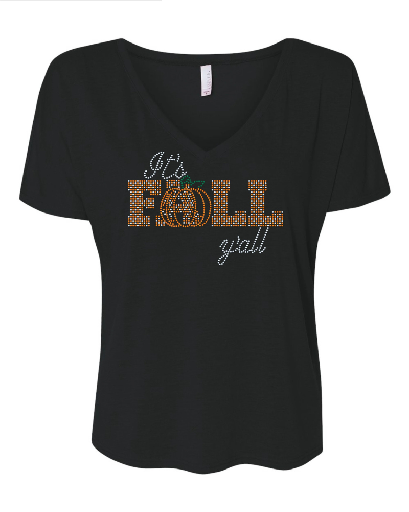 It's Fall Y'all Bling Apparel – Ladies V-Neck Tee, Unisex Crewneck, Ladies Long Sleeve V-Neck Shirt, Unisex Sweatshirt