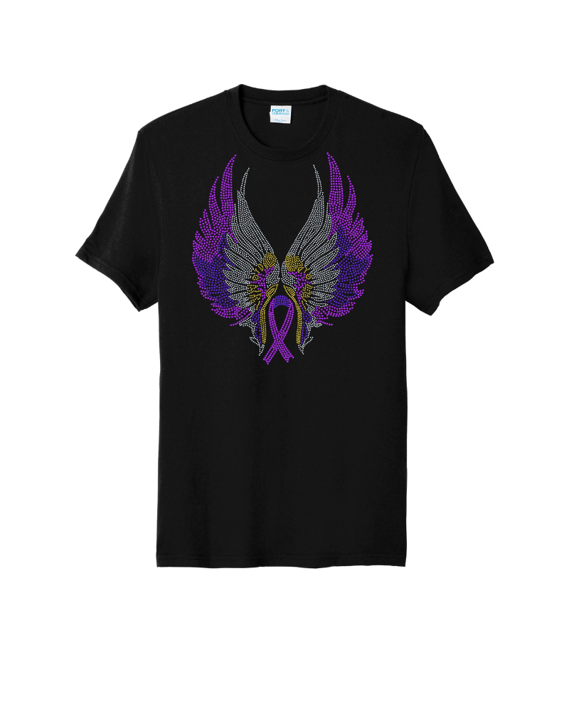 Alzheimer Butterfly Bling Apparel – Ladies V-Neck Tee, Unisex Crewneck, Ladies Long Sleeve V-Neck Shirt, Unisex Sweatshirt