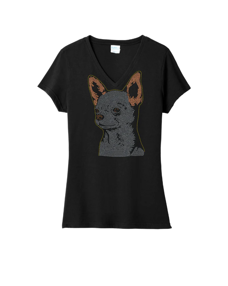 Chihuahua Dog Mom Bling Apparel – Ladies V-Neck Tee, Unisex Crewneck, Ladies Long Sleeve V-Neck Shirt, Unisex Sweatshirt
