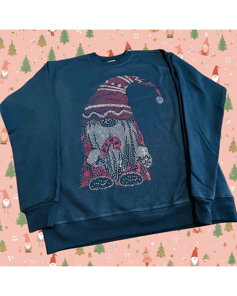 Christmas Gnome Bling Apparel – Ladies V-Neck Tee, Unisex Crewneck, Ladies Long Sleeve V-Neck Shirt, Unisex Sweatshirt