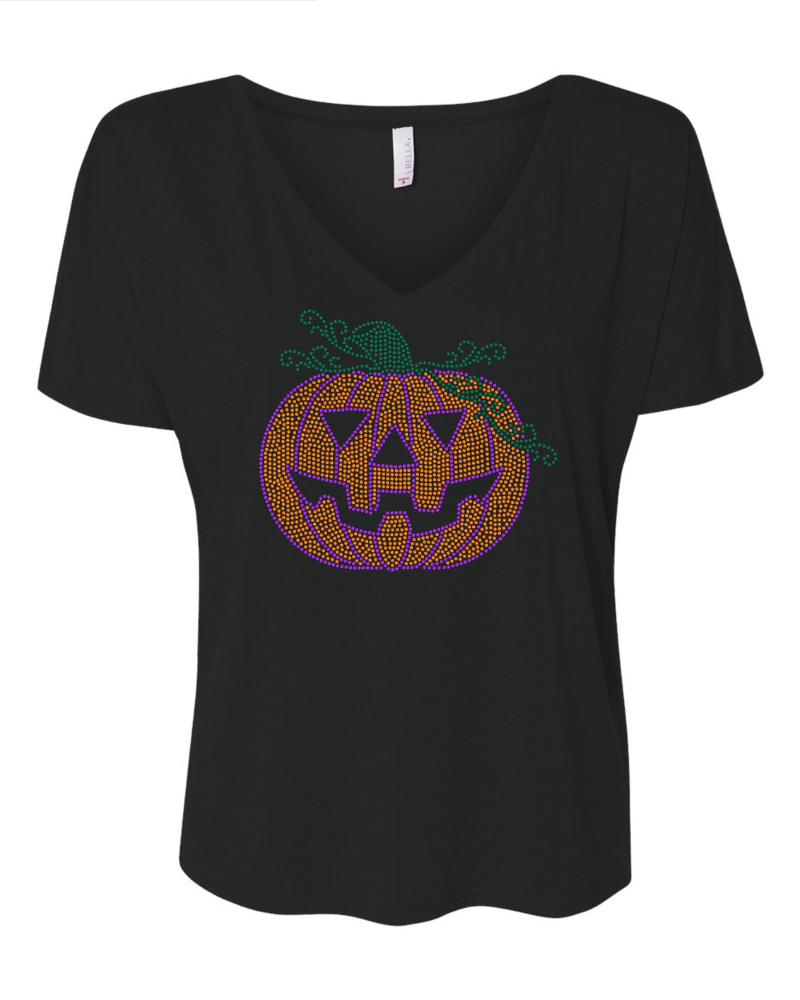 Mr. Jack O Lantern Pumpkin Bling Apparel – Ladies V-Neck Tee, Unisex Crewneck, Ladies Long Sleeve V-Neck Shirt, Unisex Sweatshirt