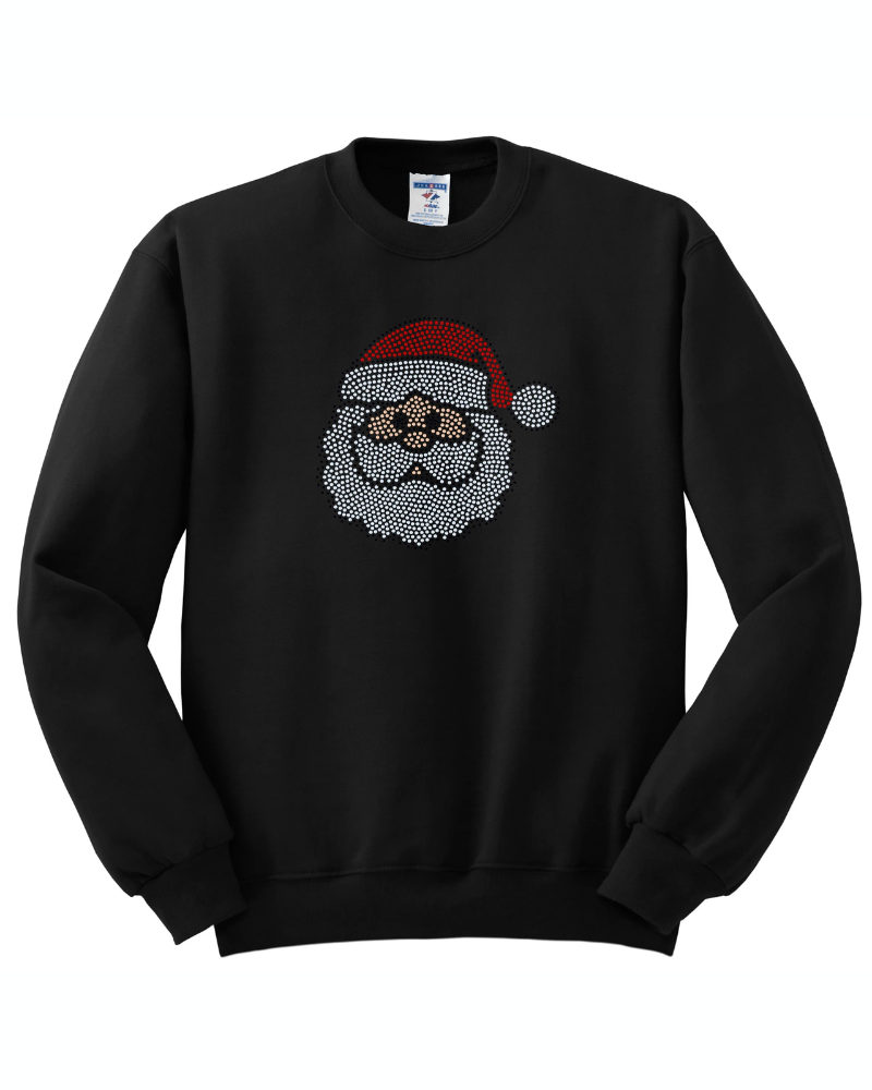 Christmas Santa Personalized Bling Apparel – Ladies V-Neck Tee, Unisex Crewneck, Ladies Long Sleeve V-Neck Shirt, Unisex Sweatshirt