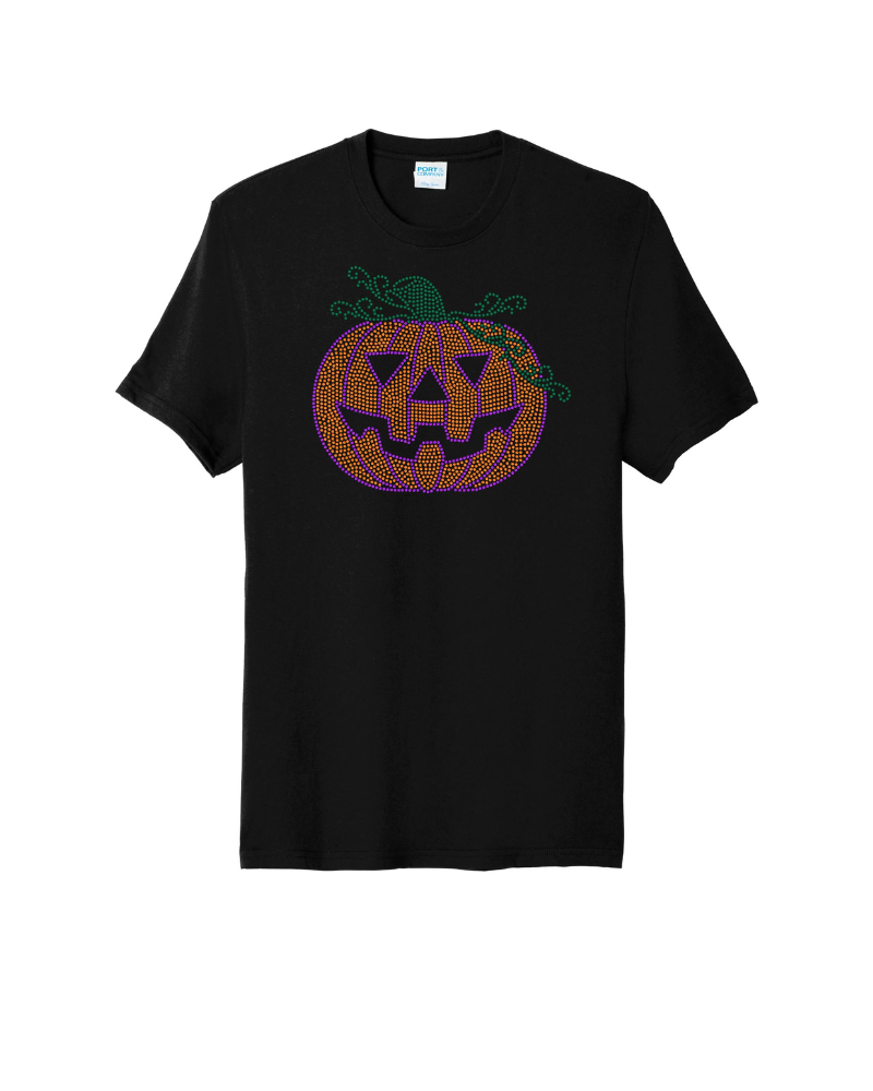 Mr. Jack O Lantern Pumpkin Bling Apparel – Ladies V-Neck Tee, Unisex Crewneck, Ladies Long Sleeve V-Neck Shirt, Unisex Sweatshirt