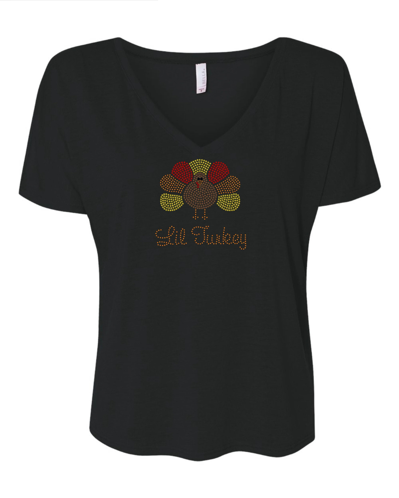Lil Turkey Bling Apparel – Ladies V-Neck Tee, Unisex Crewneck, Ladies Long Sleeve V-Neck Shirt, Unisex Sweatshirt