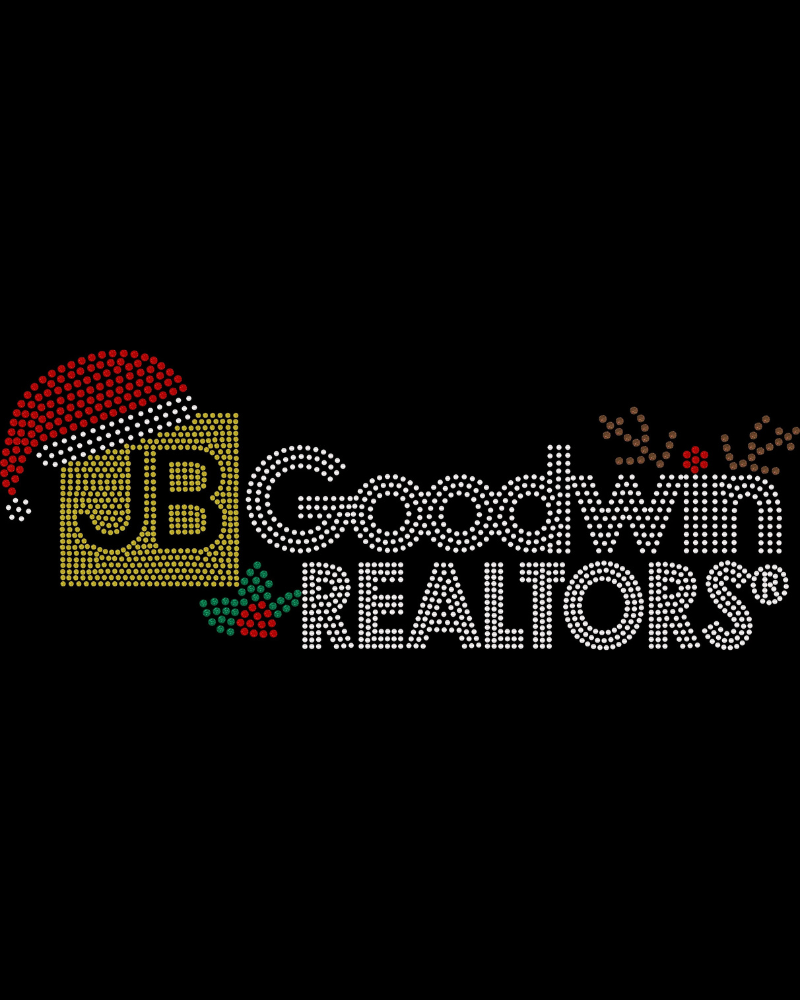 JB Goodwin REALTORS Christmas Bling Apparel – Ladies Polo, Ladies V-Neck Tee, Unisex Crewneck, Ladies Long Sleeve V-Neck Shirt, Unisex Sweatshirt