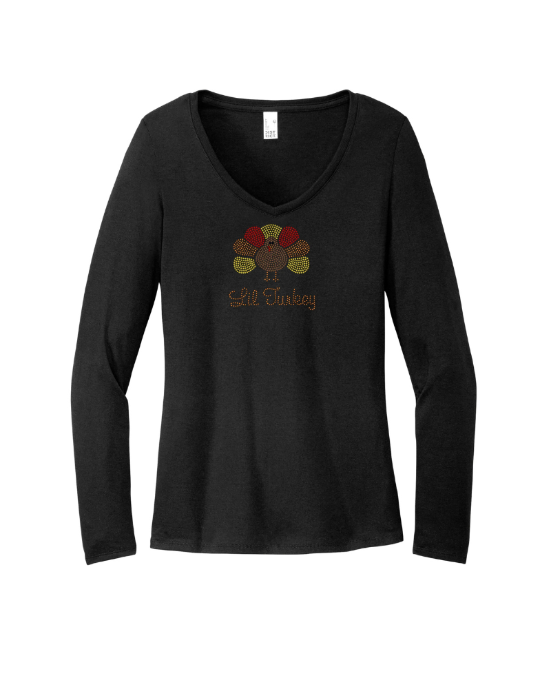 Lil Turkey Bling Apparel – Ladies V-Neck Tee, Unisex Crewneck, Ladies Long Sleeve V-Neck Shirt, Unisex Sweatshirt