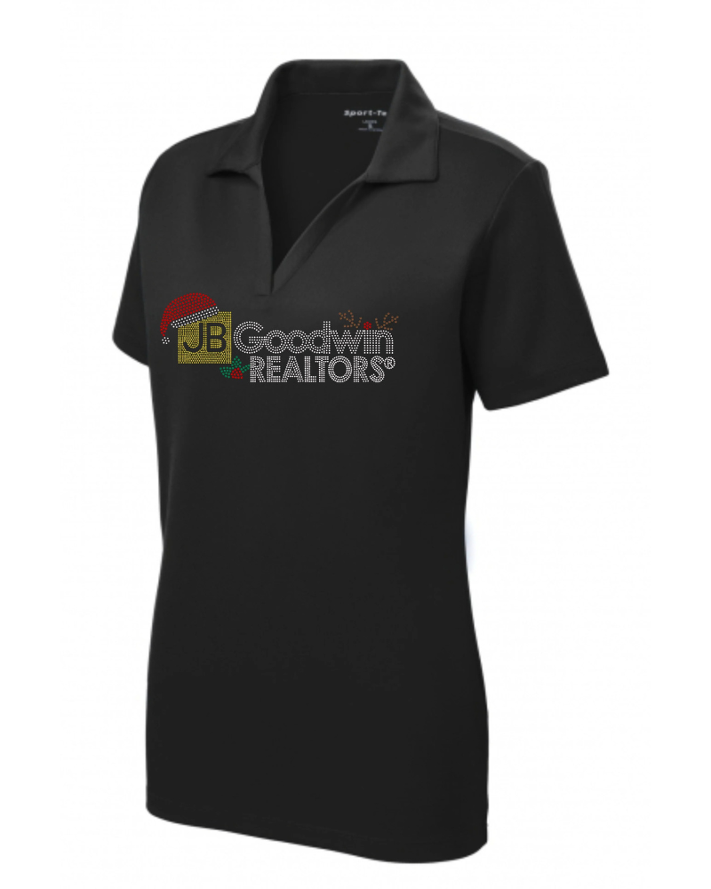 JB Goodwin REALTORS Christmas Bling Apparel – Ladies Polo, Ladies V-Neck Tee, Unisex Crewneck, Ladies Long Sleeve V-Neck Shirt, Unisex Sweatshirt