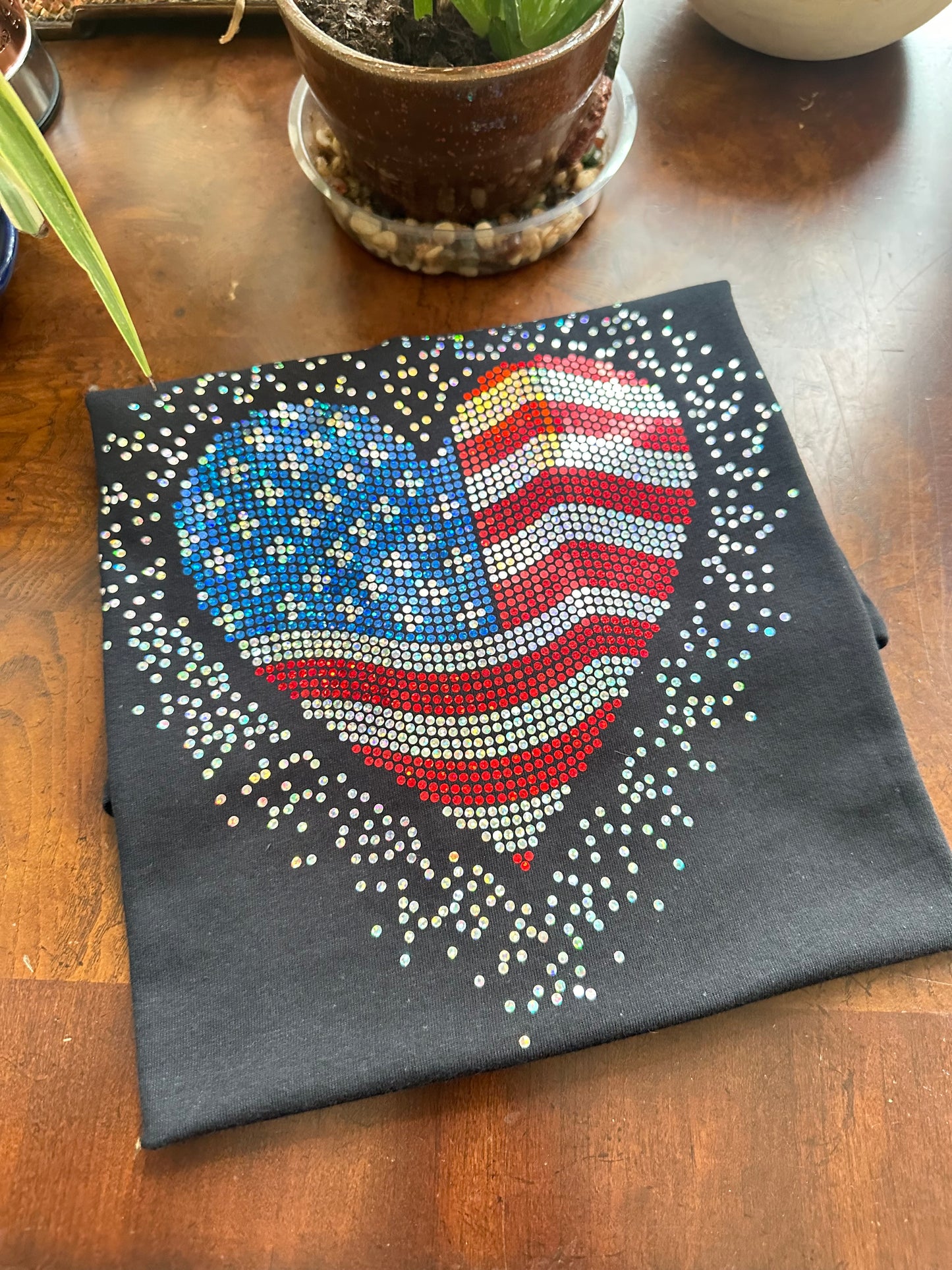 USA Heart Scatter Bling / 4th of July / American Tee, Long Sleeve, Sweatshirt