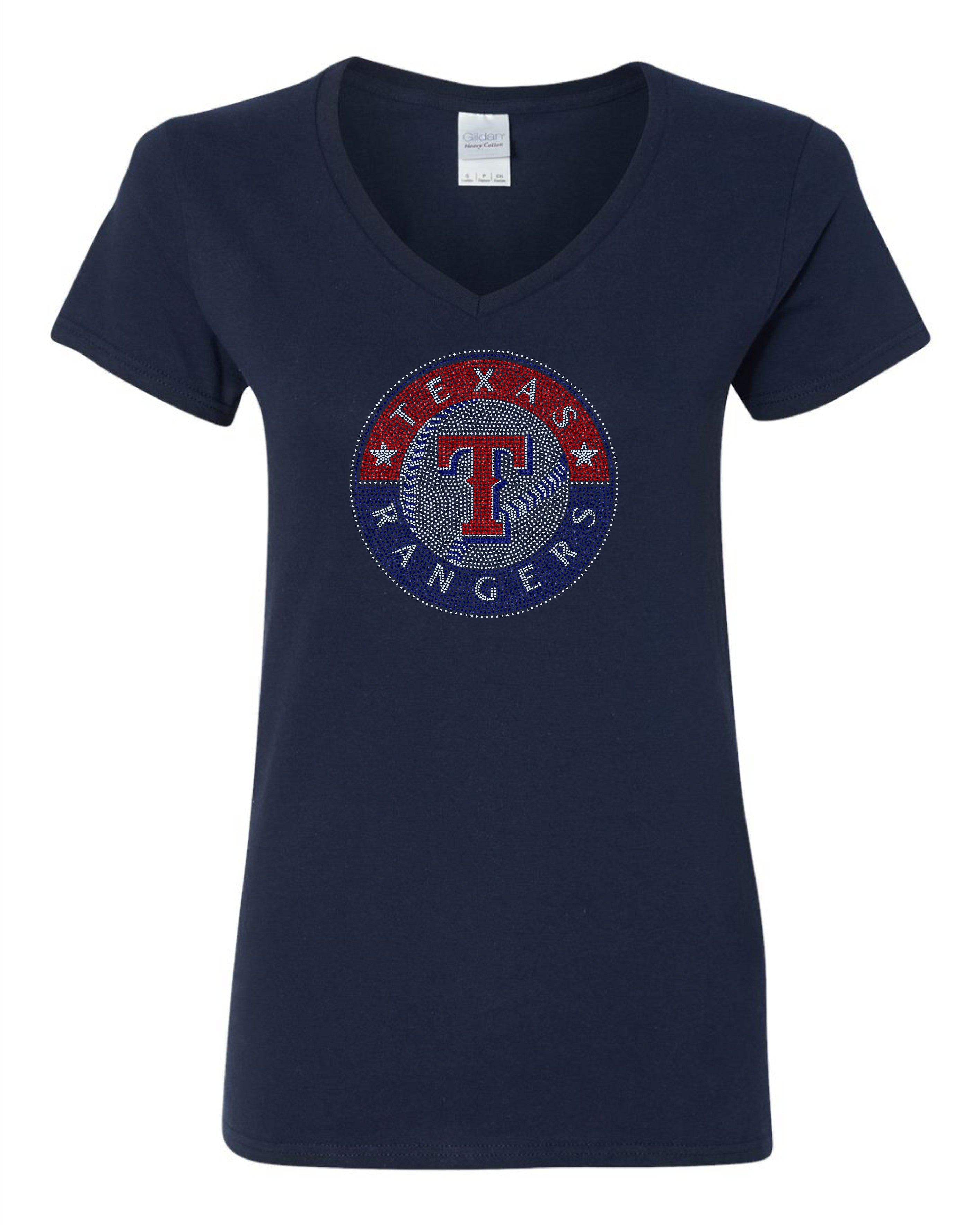 Texas Rangers Baseball Sports Bling Apparel – Ladies V-Neck Tee, Unisex Crewneck, Ladies Long Sleeve V-Neck Shirt, Unisex Sweatshirt