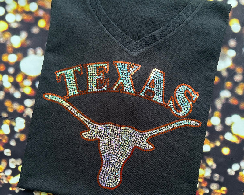 UT Austin Longhorn Texas University! University of Texas at Austin Bling/University/Texas Sports Bling Tee or Tank! White or Black tee! - Stitch N Bling