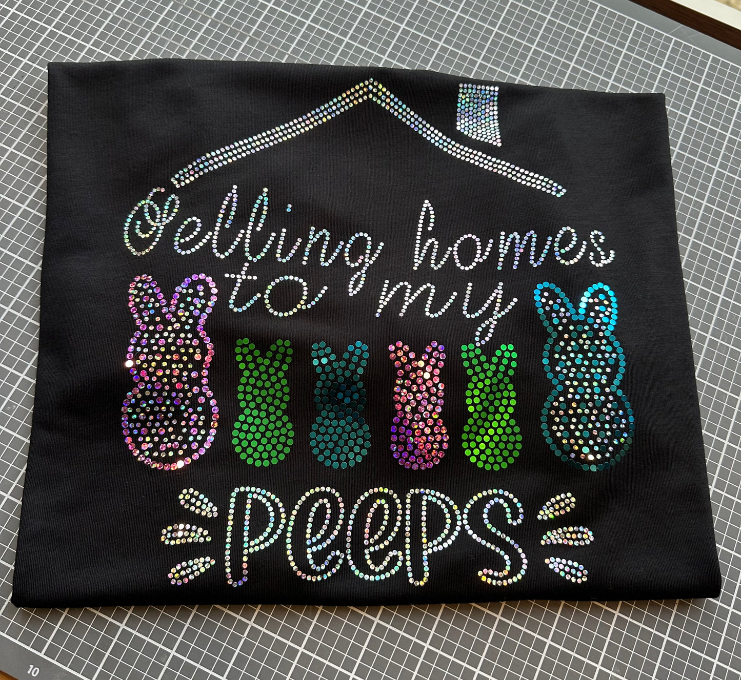 Selling Homes to My Peeps! Easter Real Estate Bling Tee / REALTOR Work Tee Sparkly Spangle Collared Tee / Bunny Rabbit Holiday Tee/ Polo Option - Stitch N Bling
