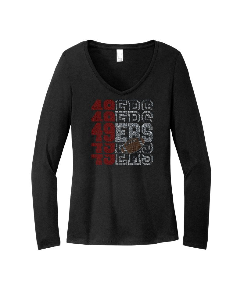 San Francisco 49ers Football Bling Apparel – Ladies V-Neck Tee, Unisex Crewneck, Ladies Long Sleeve V-Neck Shirt, Unisex Sweatshirt