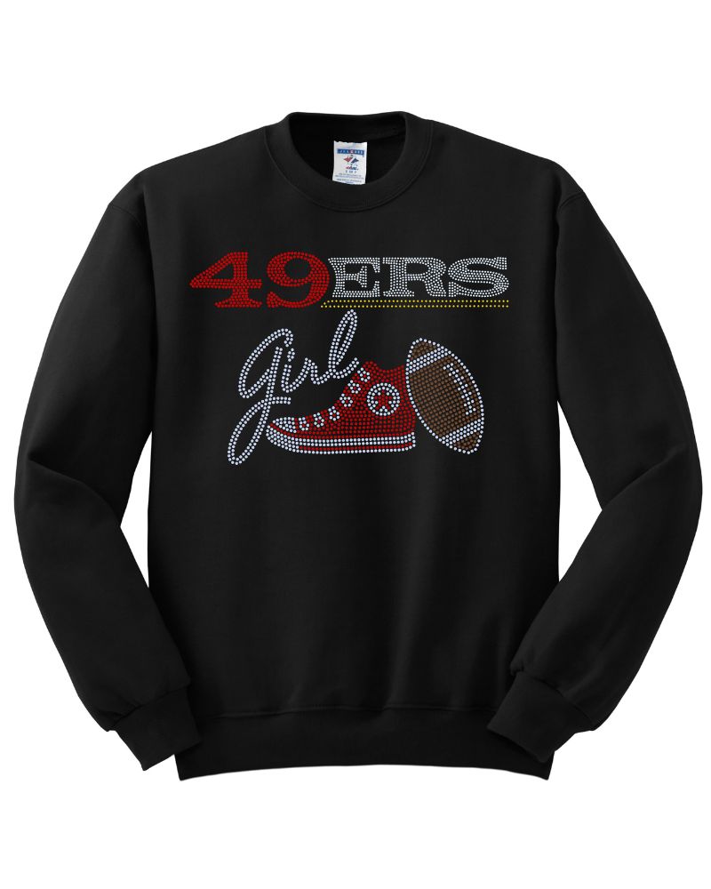San Francisco 49ers Girl Tennis Shoe Football Bling Apparel -  Ladies V-Neck Tee, Unisex Crewneck, Ladies Long Sleeve V-Neck Shirt, Unisex Sweatshirt