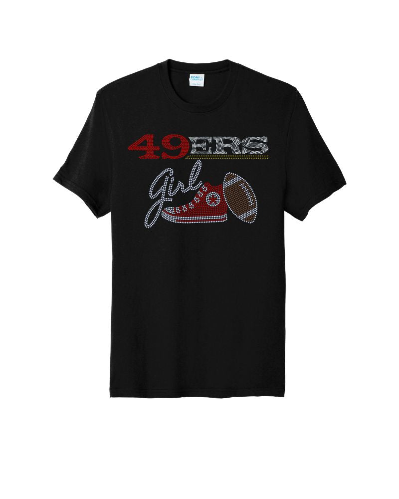 San Francisco 49ers Girl Tennis Shoe Football Bling Apparel -  Ladies V-Neck Tee, Unisex Crewneck, Ladies Long Sleeve V-Neck Shirt, Unisex Sweatshirt