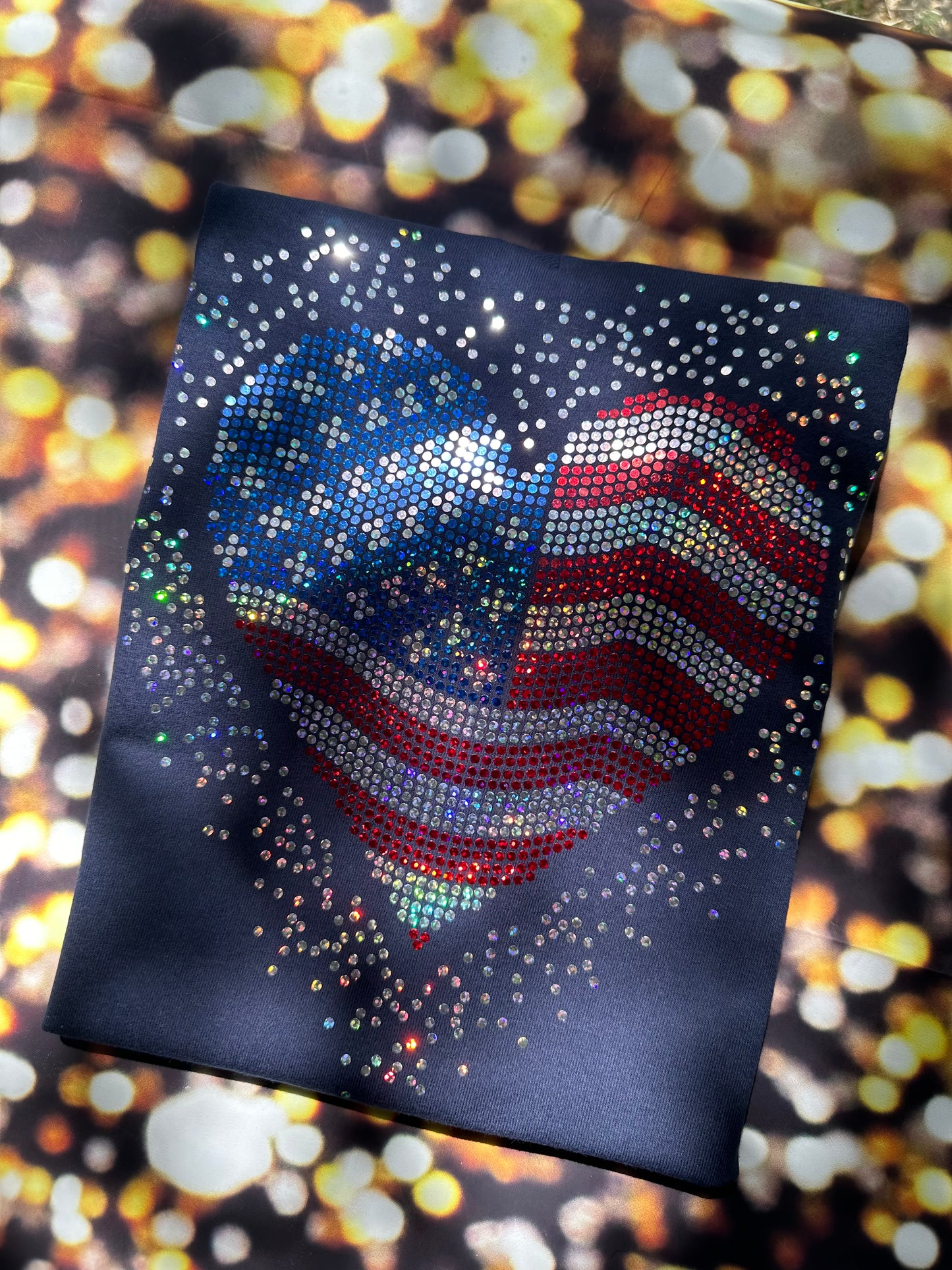 USA Heart Scatter Bling / 4th of July / American Tee, Long Sleeve, Sweatshirt