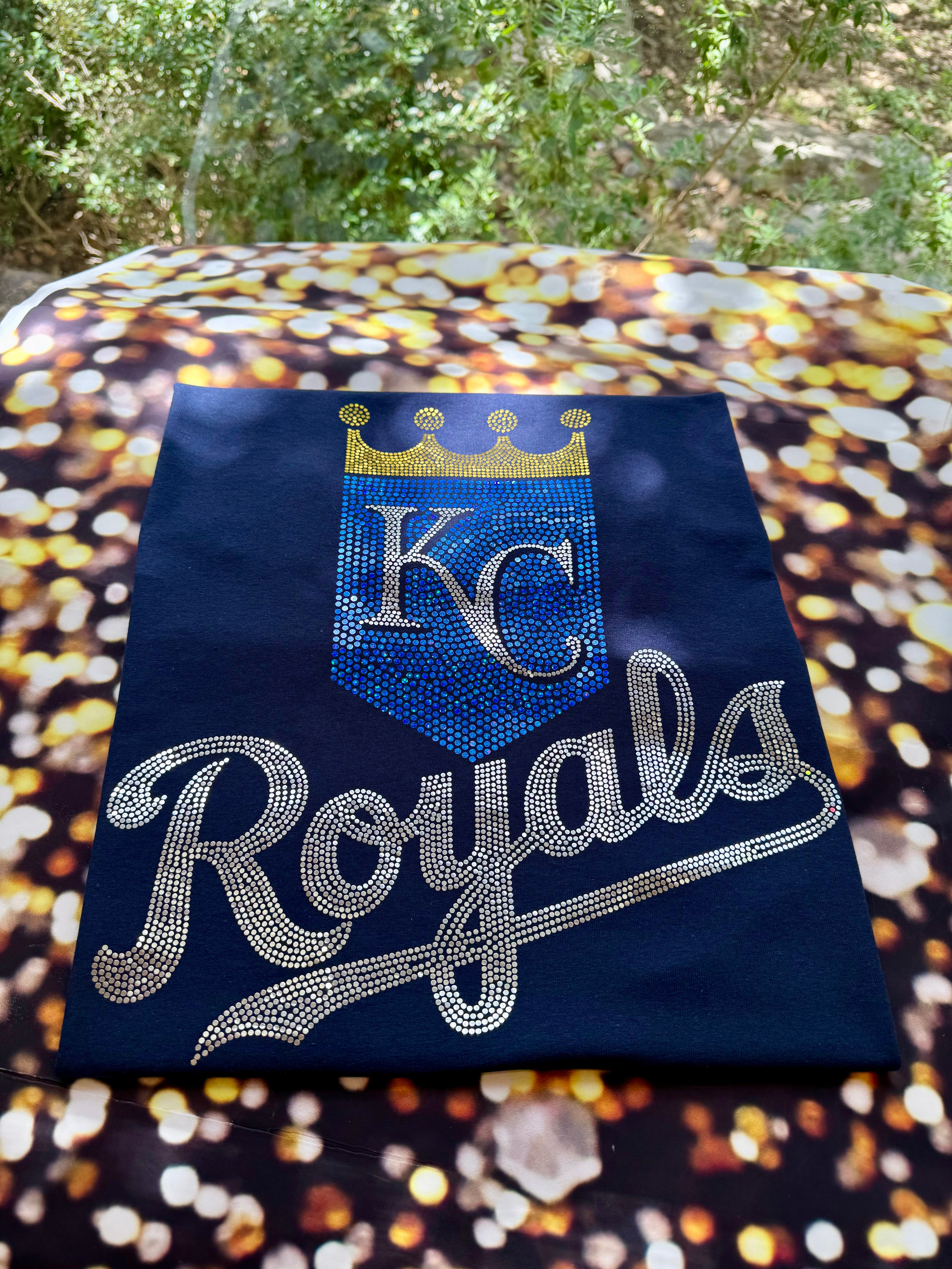 Kansas City Royals Bling / Baseball Sparkle/ KC Royals Sports Bling Navy or Black Tee or Tank - Stitch N Bling