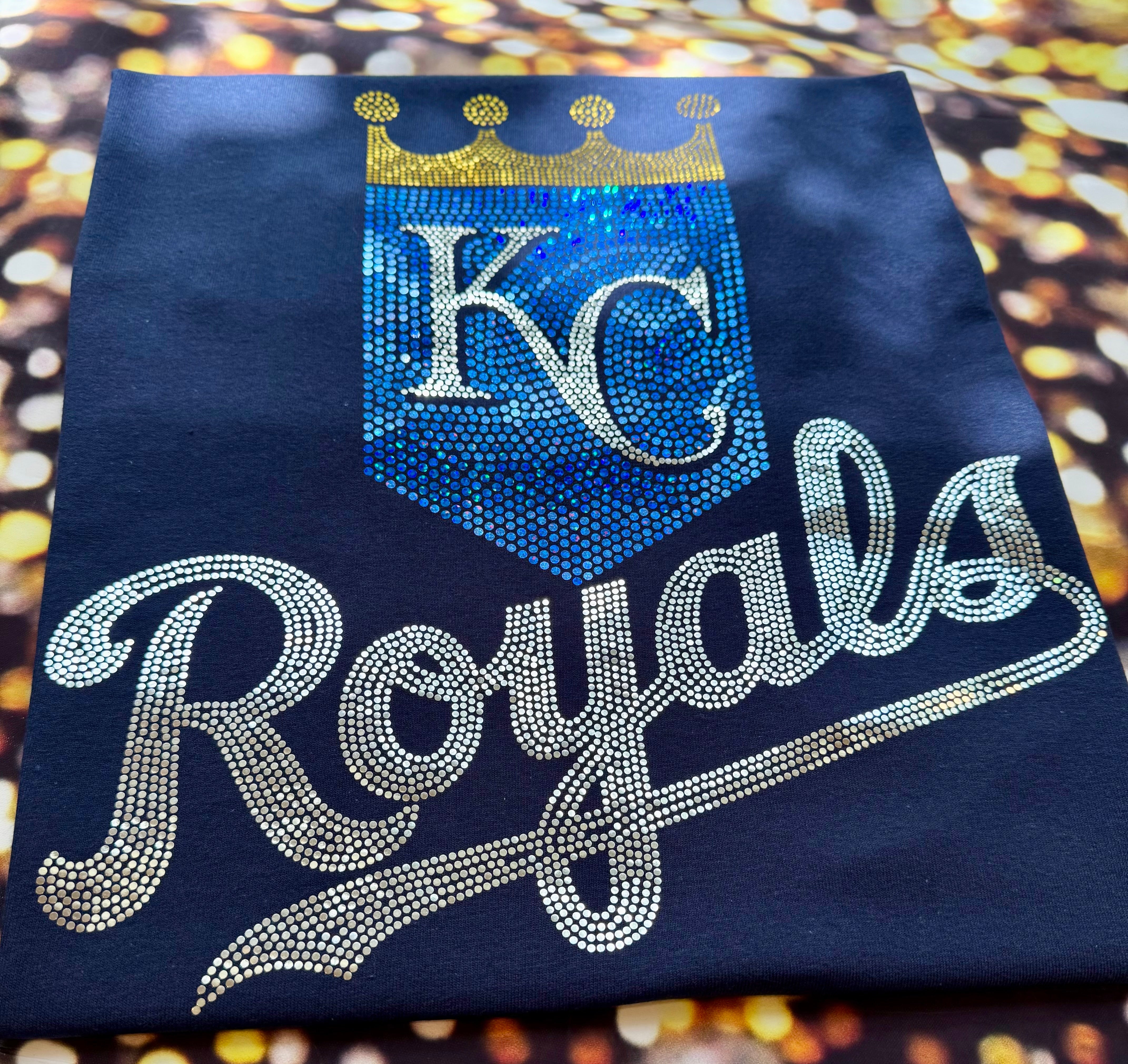 Kansas City Royals Bling / Baseball Sparkle/ KC Royals Sports Bling Navy or Black Tee or Tank - Stitch N Bling