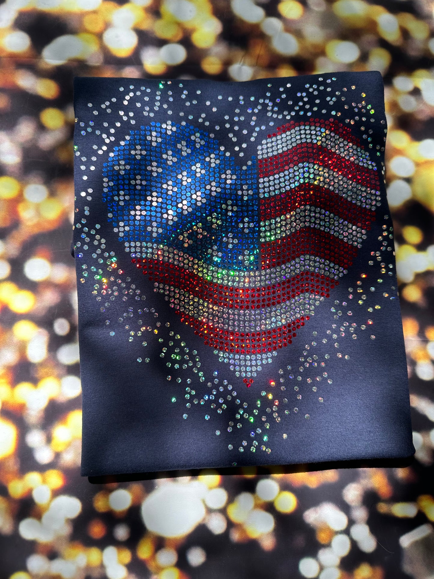 USA Heart Scatter Bling / 4th of July / American Tee, Long Sleeve, Sweatshirt