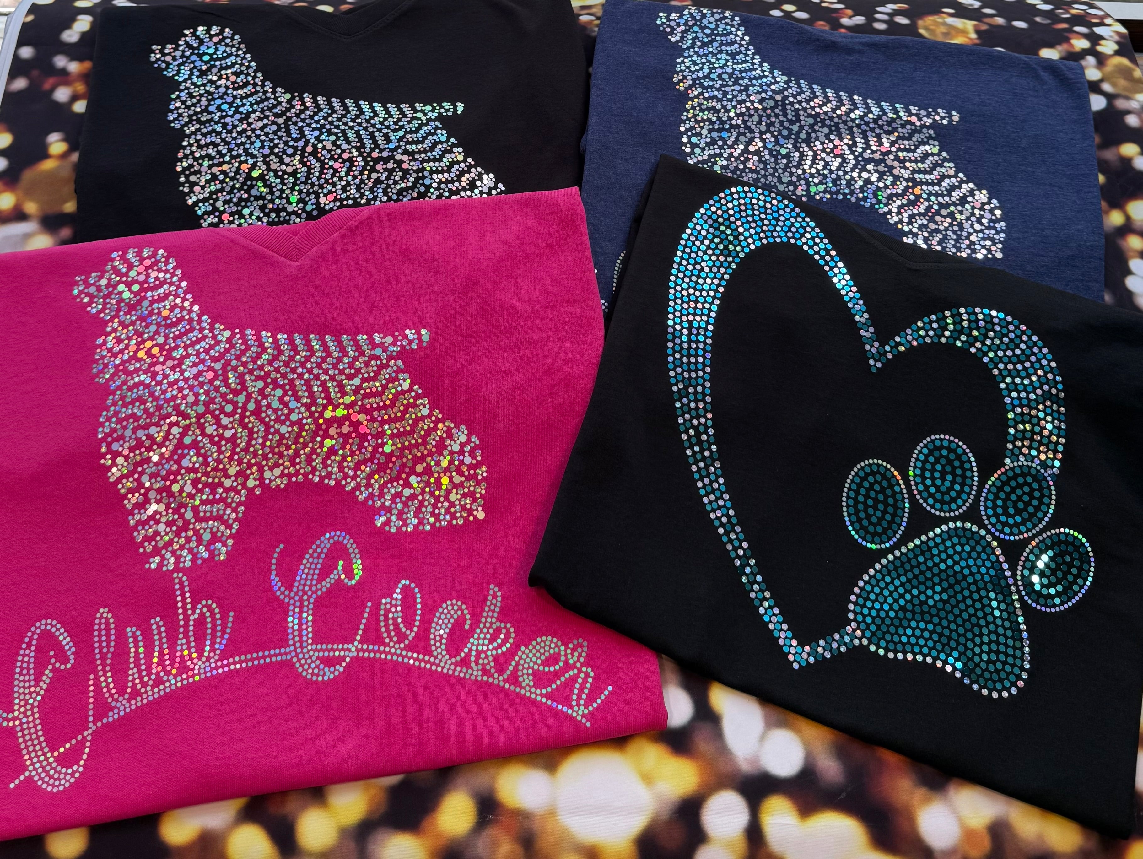 Heart Paw Print Dog Lover Mom Bling Apparel β Ladies V-Neck Tee, Unisex Crewneck, Ladies Long Sleeve V-Neck Shirt, Unisex Sweatshirt