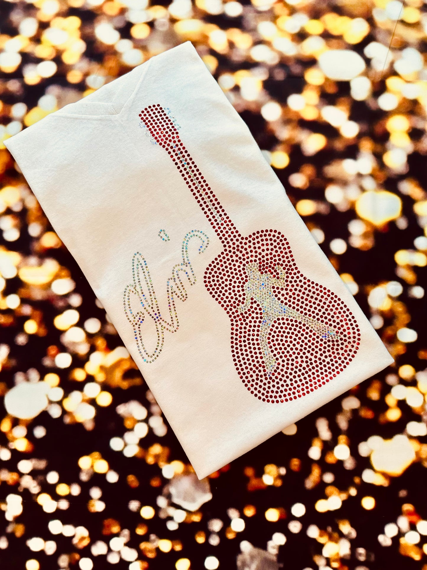 Elvis Presley Rock n Roll Guitar Bling Tee or Sweatshirt! Elvis Bling in Red and silver spangles or any custom color!