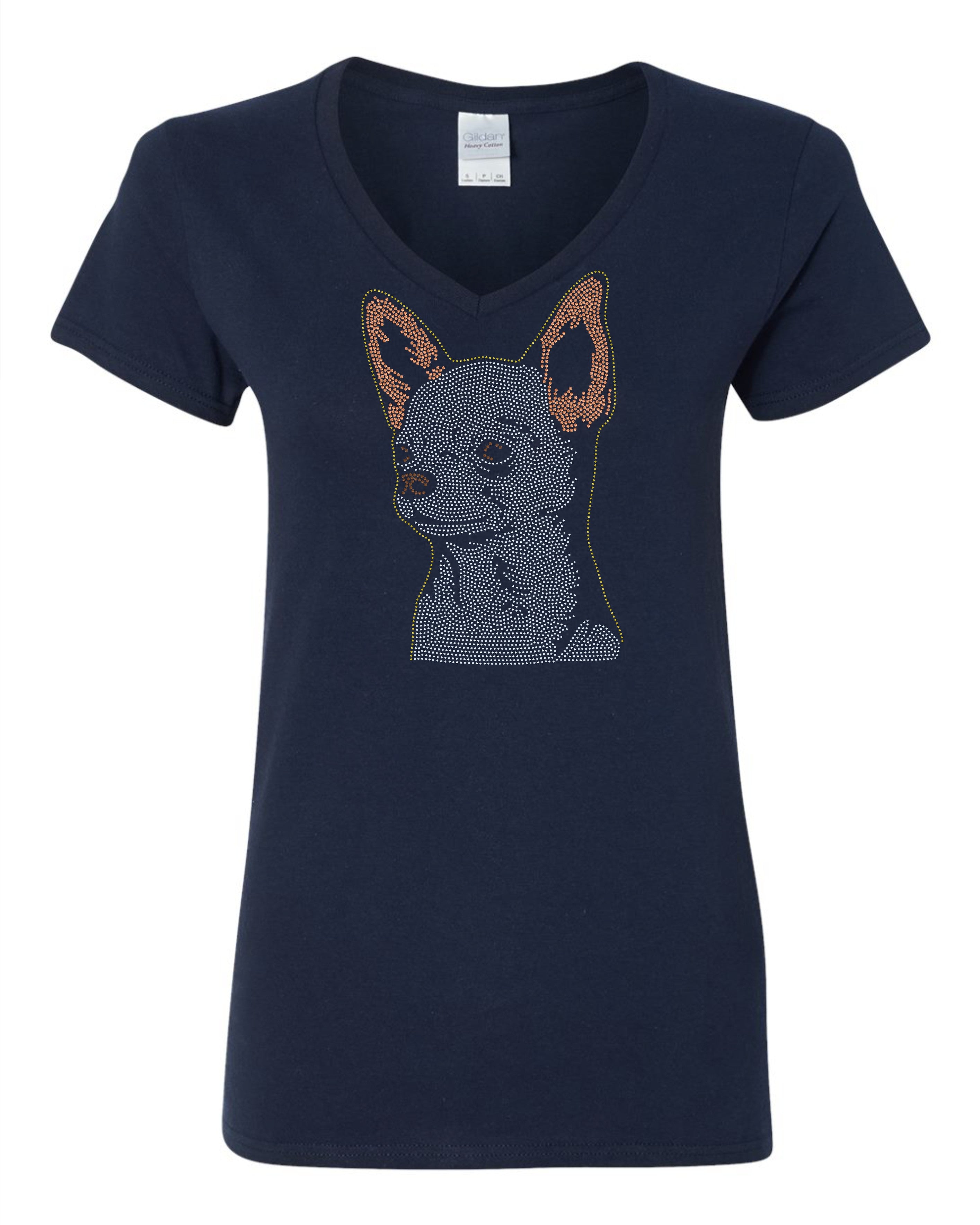 Chihuahua Dog Mom Bling Apparel – Ladies V-Neck Tee, Unisex Crewneck, Ladies Long Sleeve V-Neck Shirt, Unisex Sweatshirt