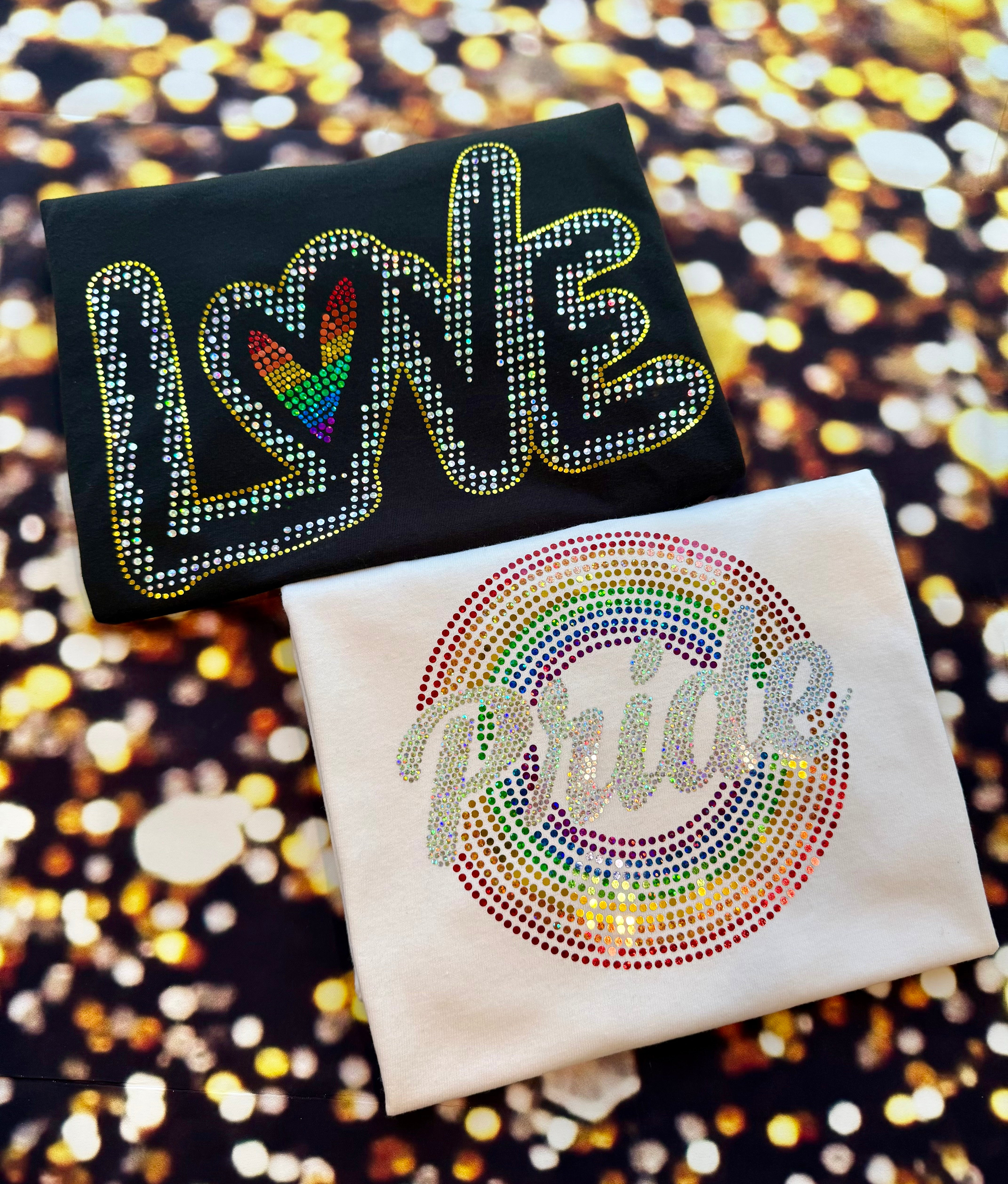Shimmering LOVE Statement Tee, Love Loudly – Pride Bling Tee, Shining Love Pride Bling Shirt, Love in Color, LGBTQ Bling T-Shirt, Tank or Sweatshirt Available - Stitch N Bling