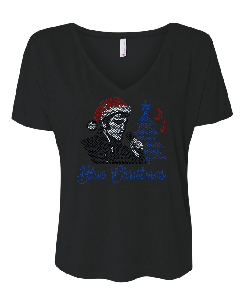 Elvis Blue Christmas on Ladies V Neck