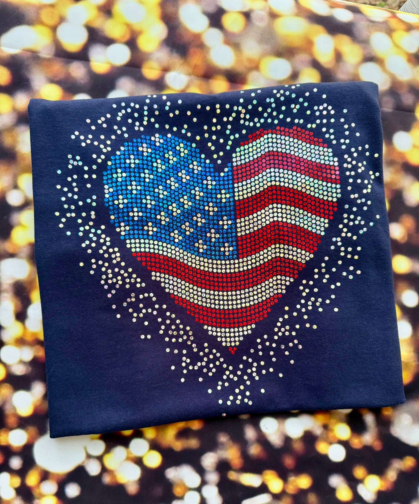 USA Heart Scatter Bling / 4th of July / American Tee, Long Sleeve, Sweatshirt