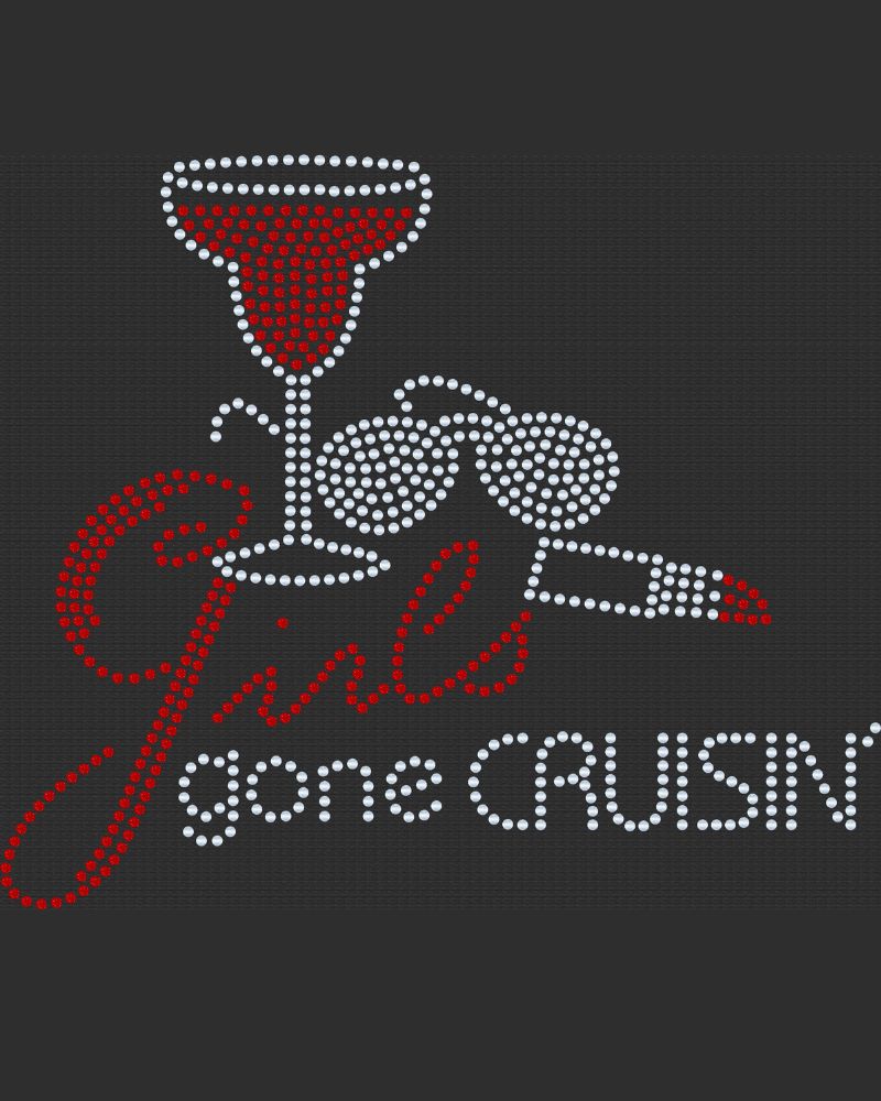 Girls Gone Cruising Vacation Sunglasses, Lipstick, Wine Glass Bling Apparel – Ladies V-Neck Tee, Unisex Crewneck, Ladies Long Sleeve V-Neck Shirt, Unisex Sweatshirt