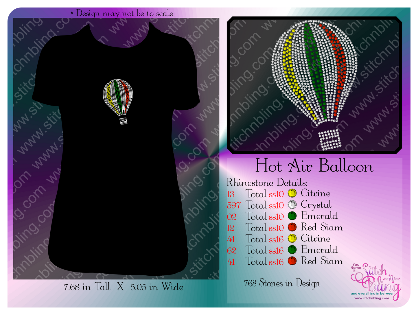 Hot Air Balloon Rhinestone Downloads - Stitch N Bling