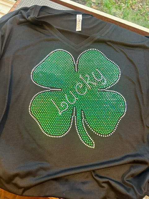 Lucky Shamrock Bling Tee! Lucky Shirt / St. Patrick's Day bling tee / St. Patty's Day Tee - Stitch N Bling