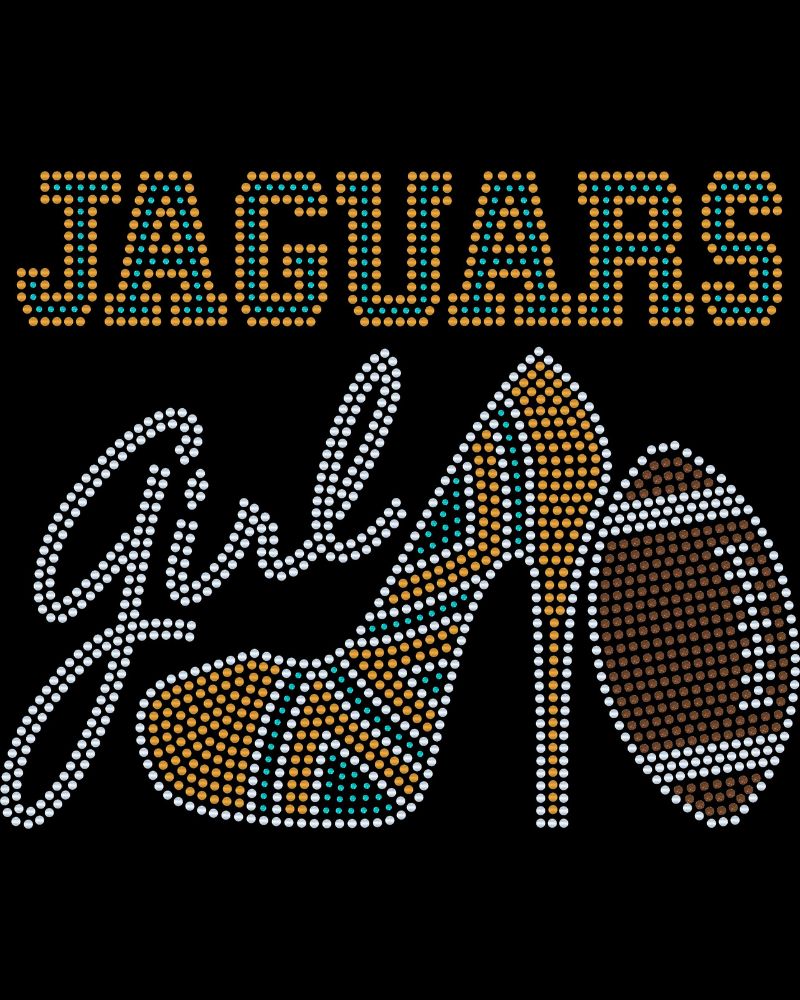 Jacksonville Jaguars Girl High Heel Bling Apparel – Ladies V-Neck Tee, Unisex Crewneck, Ladies Long Sleeve V-Neck Shirt, Unisex Sweatshirt