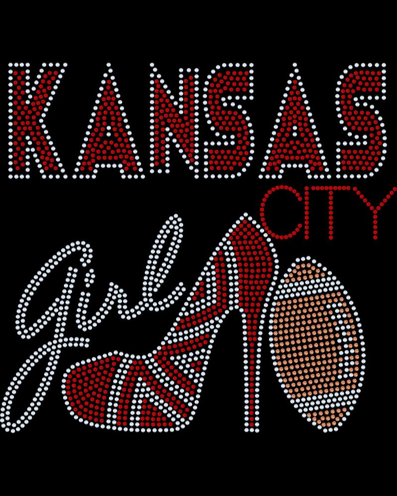 Kansas City Girl High Heel Football Apparel – Ladies V-Neck Tee, Unisex Crewneck, Ladies Long Sleeve V-Neck Shirt, Unisex SweatshirtKansas City Girl, Personalization Optional! Sweatshirts and Long sleeve Available!