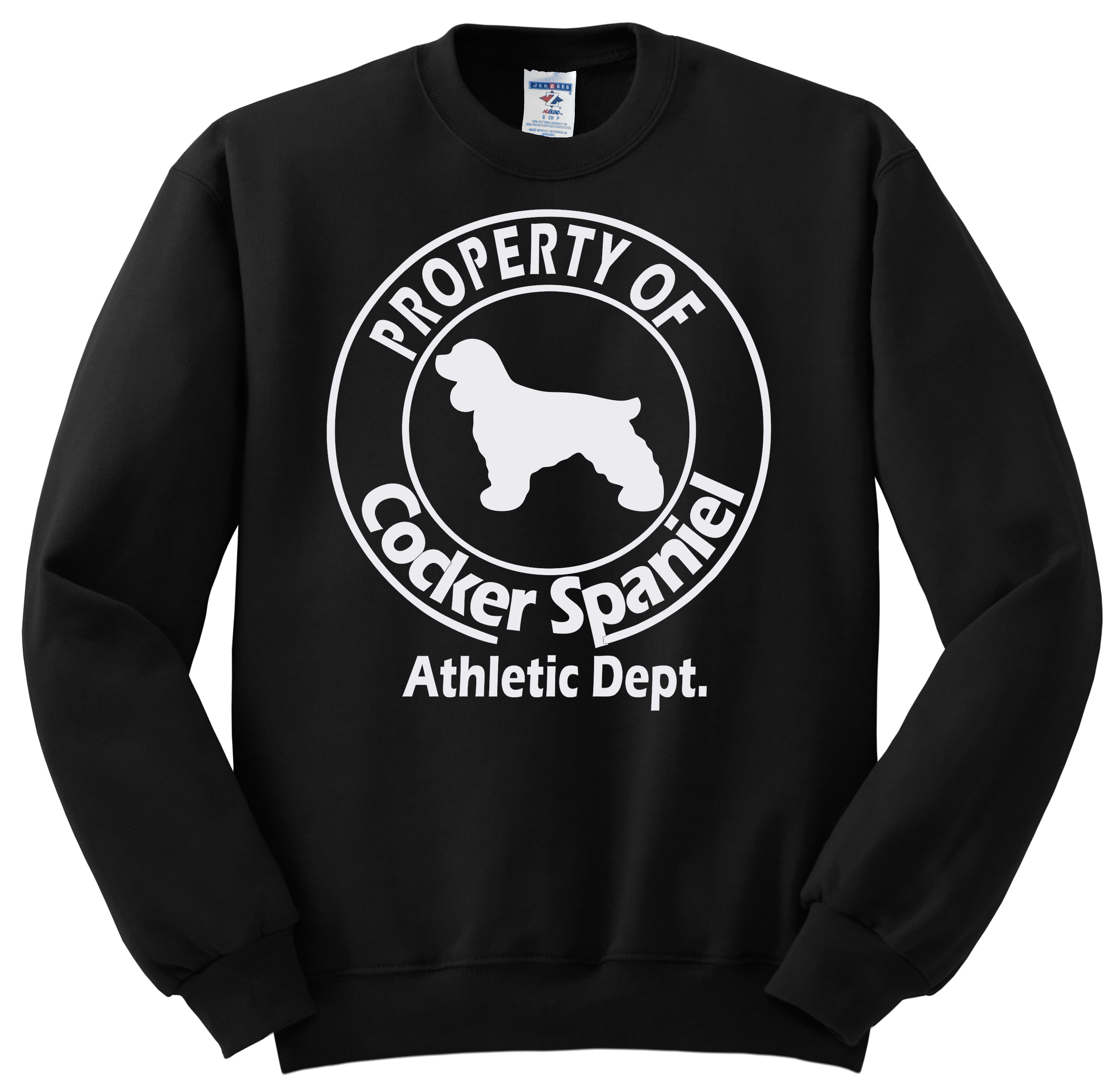 Property of Cocker Spaniel Athletic Department Apparel – Ladies V-Neck Tee, Unisex Crewneck, Ladies Long Sleeve V-Neck Shirt, Unisex Sweatshirt
