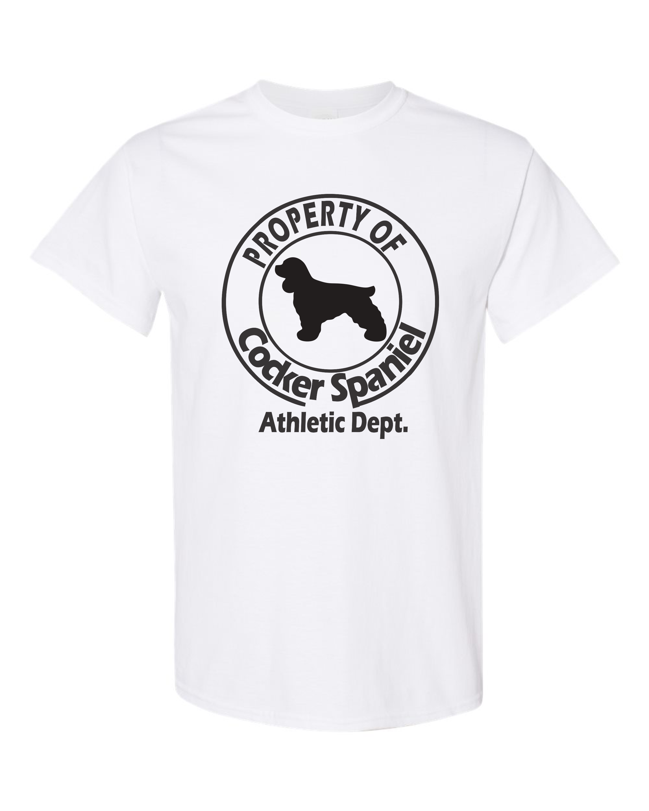 Property of Cocker Spaniel Athletic Department Apparel – Ladies V-Neck Tee, Unisex Crewneck, Ladies Long Sleeve V-Neck Shirt, Unisex Sweatshirt