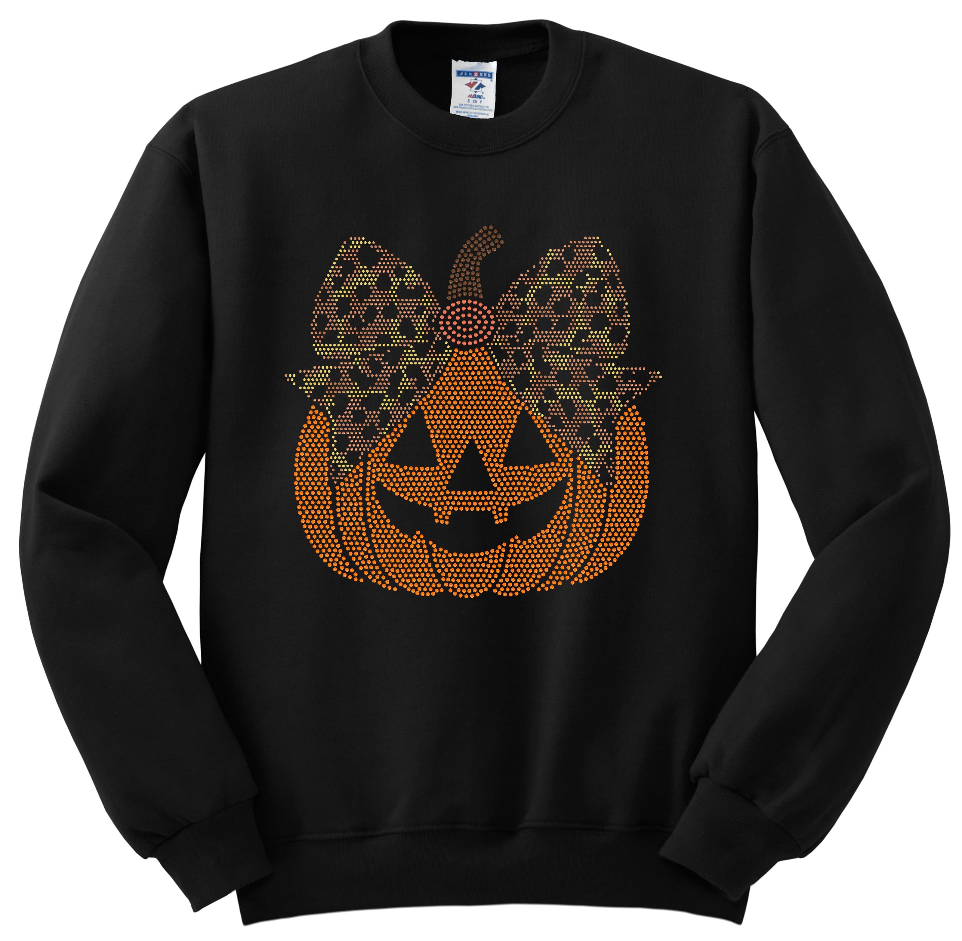 Miss Jack O Lantern Pumpkin Bling Apparel – Ladies V-Neck Tee, Unisex Crewneck, Ladies Long Sleeve V-Neck Shirt, Unisex Sweatshirt