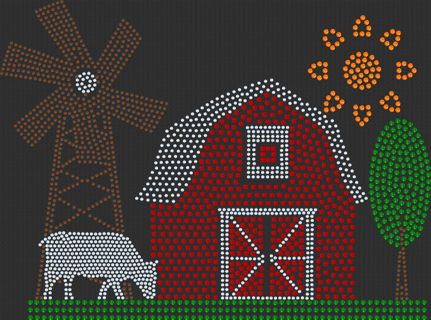 Down on the Farm Bling Tee, Sparkling Red Barn, Windmill, Grazing Cow, and Sunny Skies T-Shirt, Tee, Sweatshirt