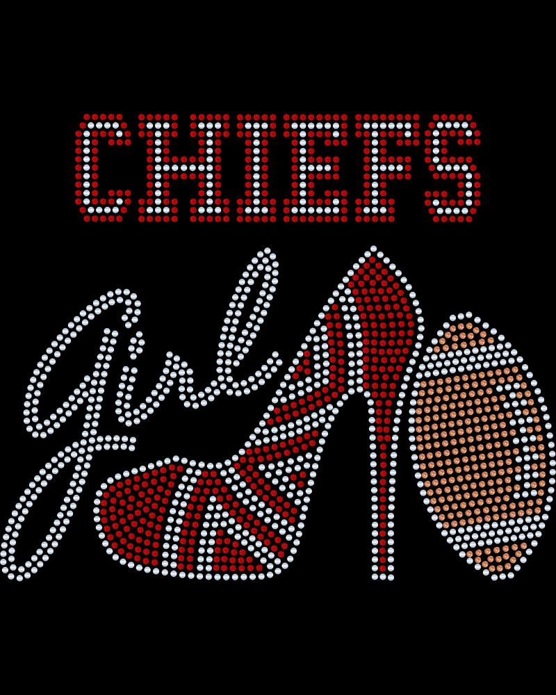 Kansas City Chiefs Girl High Heel Football Bling Apparel -  Ladies V-Neck Tee, Unisex Crewneck, Ladies Long Sleeve V-Neck Shirt, Unisex Sweatshirt