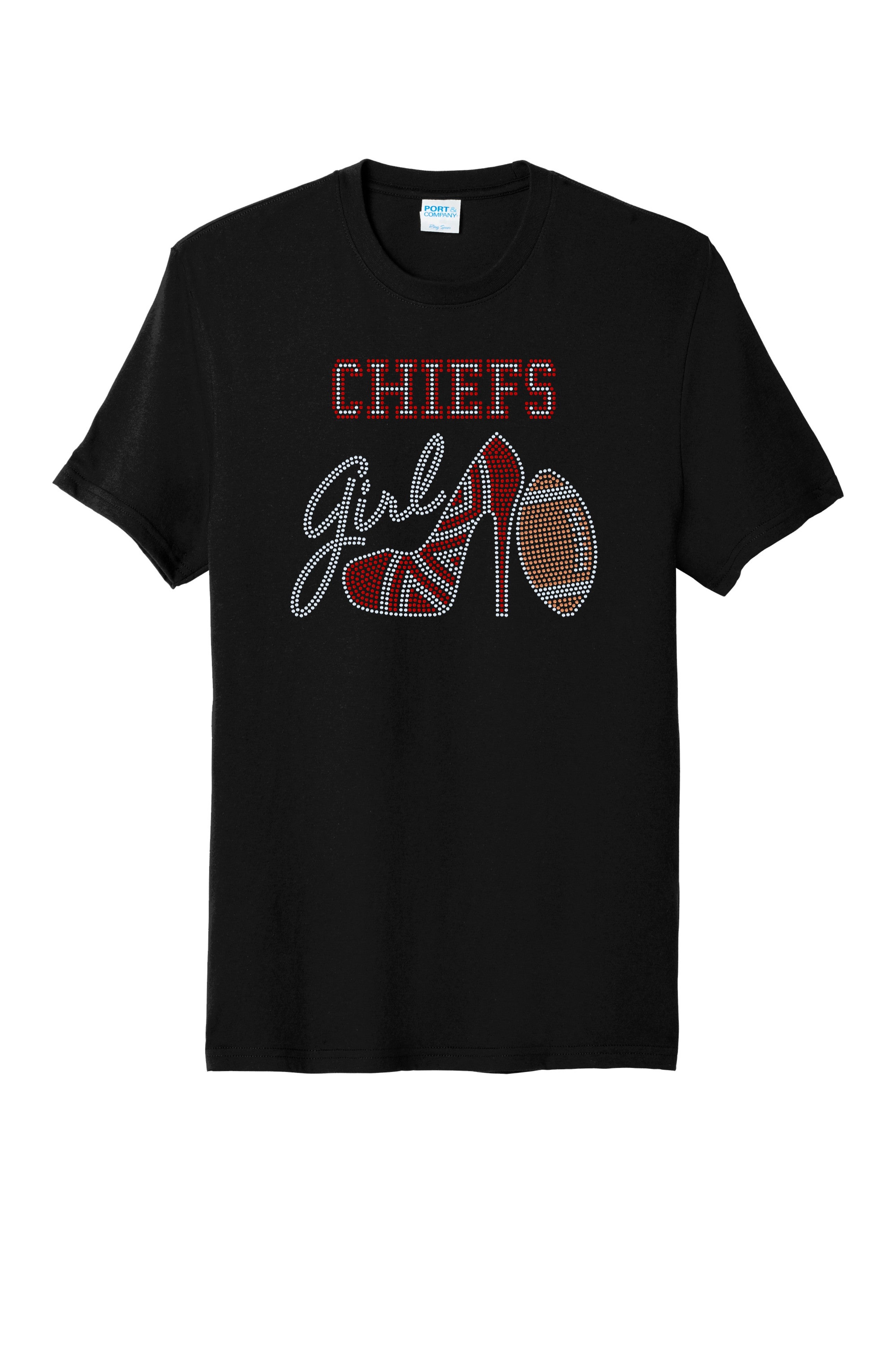 Kansas City Chiefs Girl High Heel Football Bling Apparel -  Ladies V-Neck Tee, Unisex Crewneck, Ladies Long Sleeve V-Neck Shirt, Unisex Sweatshirt