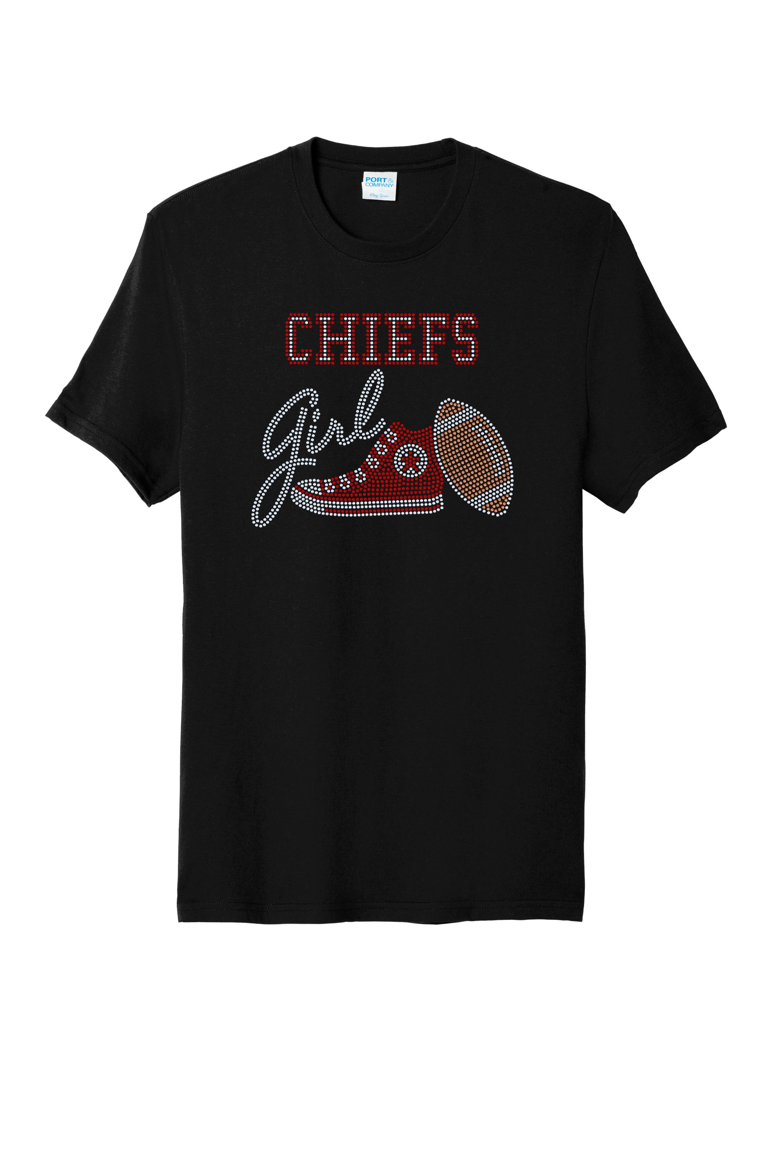 Kansas City Chiefs Girl Football Bling Apparel – Ladies V-Neck Tee, Unisex Crewneck, Ladies Long Sleeve V-Neck Shirt, Unisex Sweatshirt