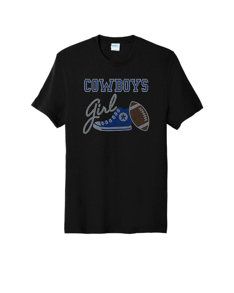 Dallas Cowboys Girl Tennis Shoe Football Bling Apparel -  Ladies V-Neck Tee, Unisex Crewneck, Ladies Long Sleeve V-Neck Shirt, Unisex Sweatshirt