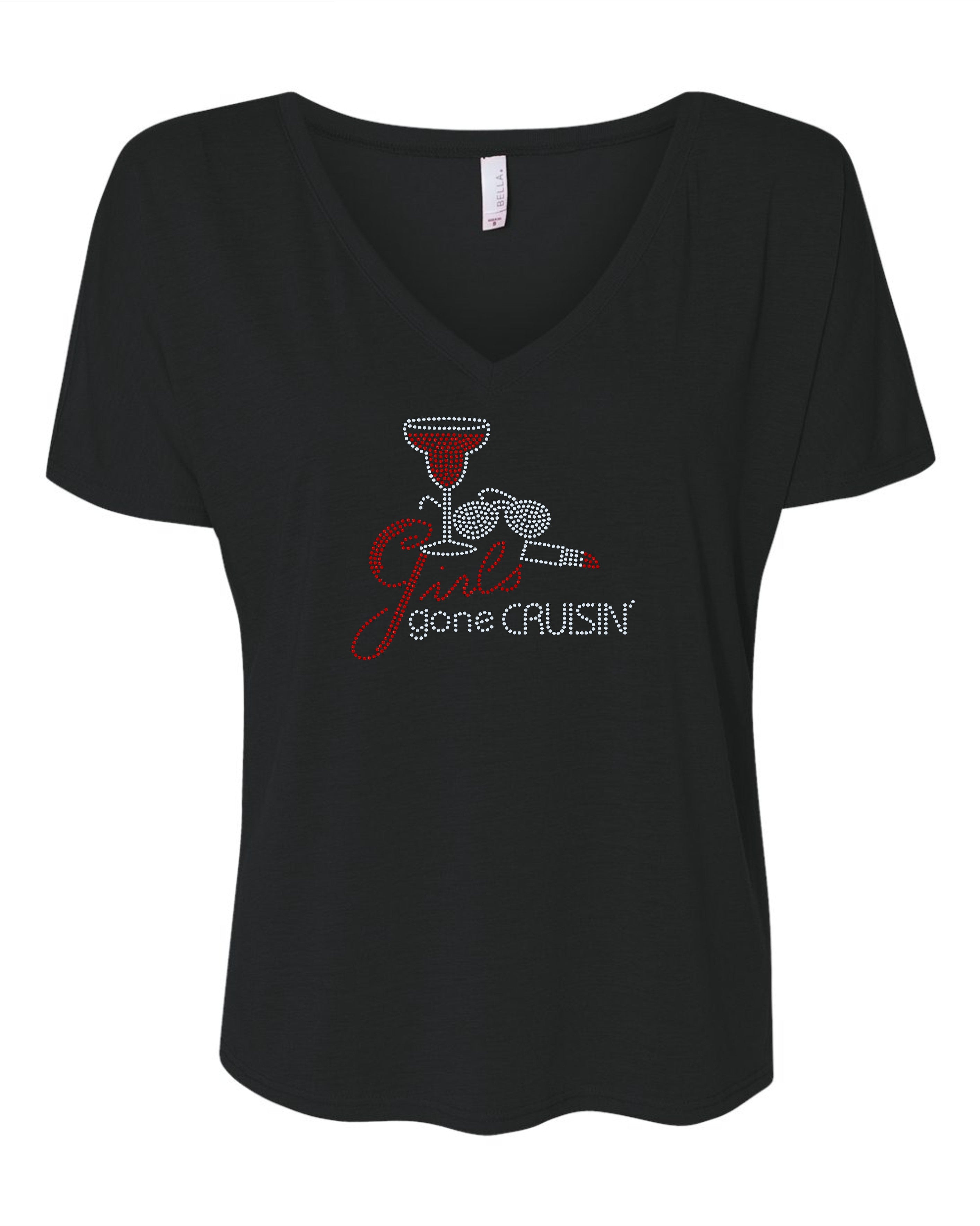 Girls Gone Cruising Sunglasses, Lipstick, Wine Glass Bling Tee / Vacation Tee / Cruise Tees - Stitch N Bling