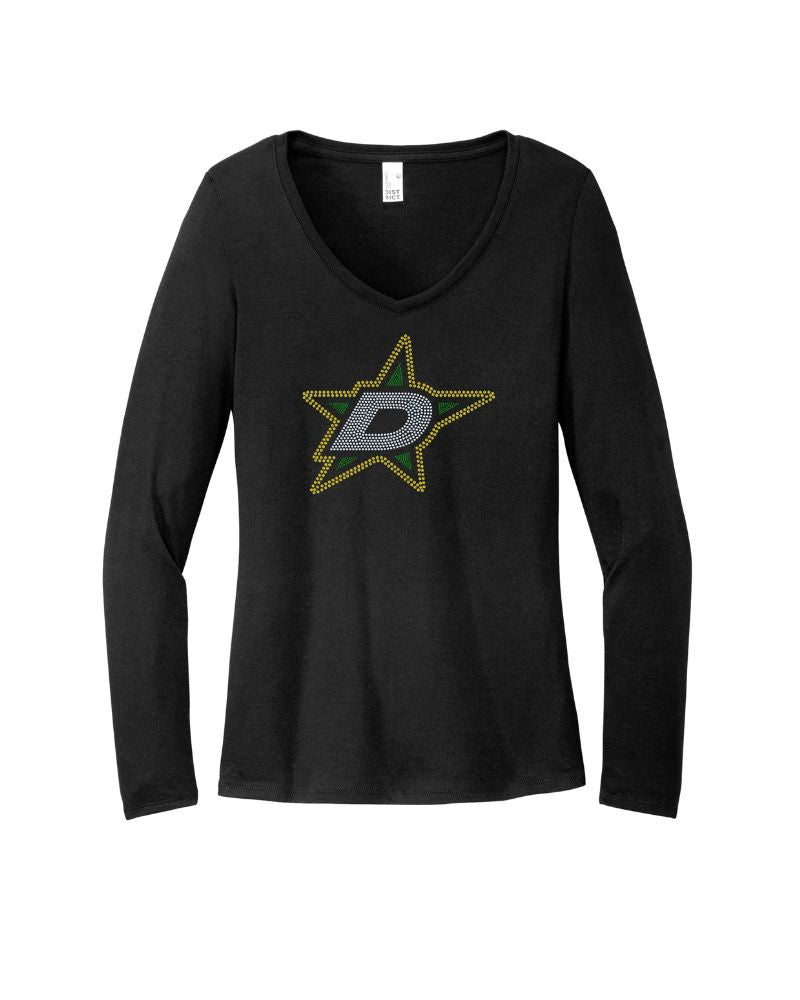 Dallas Hockey Star Spangle Bling Apparel – Ladies V-Neck Tee, Unisex Crewneck, Ladies Long Sleeve V-Neck Shirt, Unisex Sweatshirt