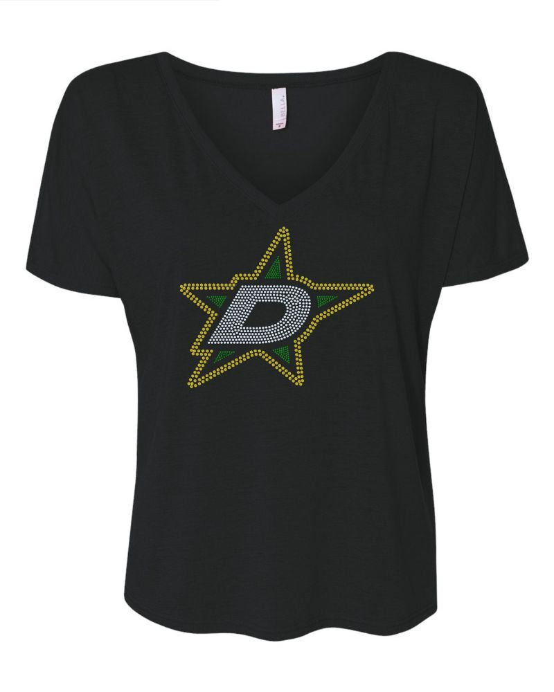 Dallas Hockey Star Spangle Bling Apparel – Ladies V-Neck Tee, Unisex Crewneck, Ladies Long Sleeve V-Neck Shirt, Unisex Sweatshirt