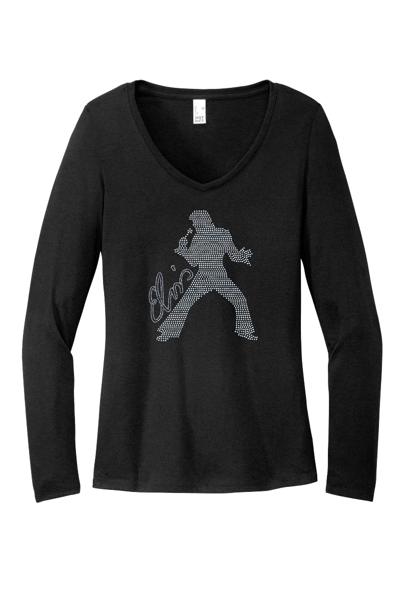 Elvis Presley Rock N Roll Silhouette Apparel – Ladies V-Neck Tee, Unisex Crewneck, Ladies Long Sleeve V-Neck Shirt, Unisex Sweatshirt