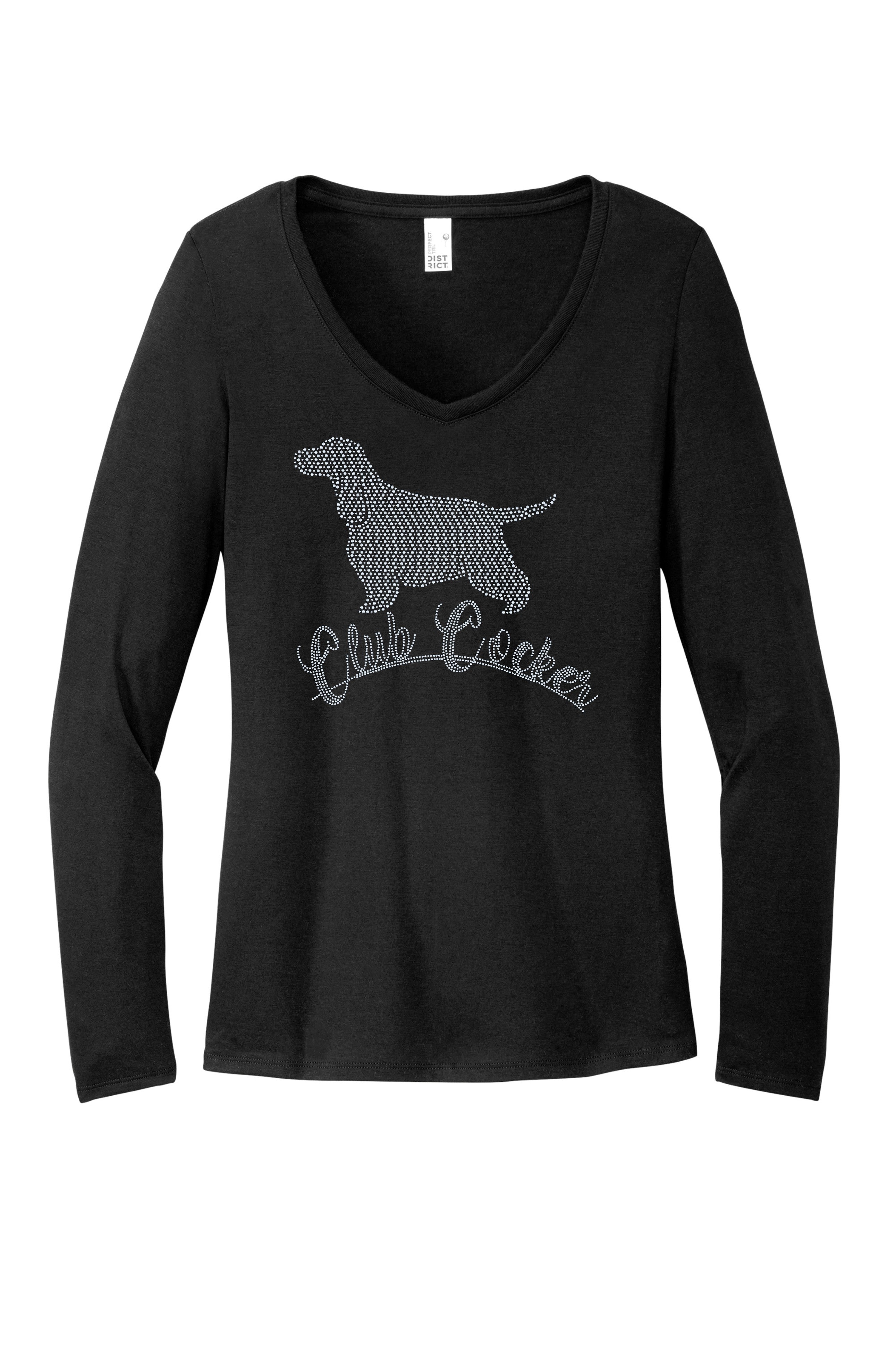 English Cocker Spaniel Club Cocker Dog Mom Bling Apparel – Ladies V-Neck Tee, Unisex Crewneck, Ladies Long Sleeve V-Neck Shirt, Unisex Sweatshirt