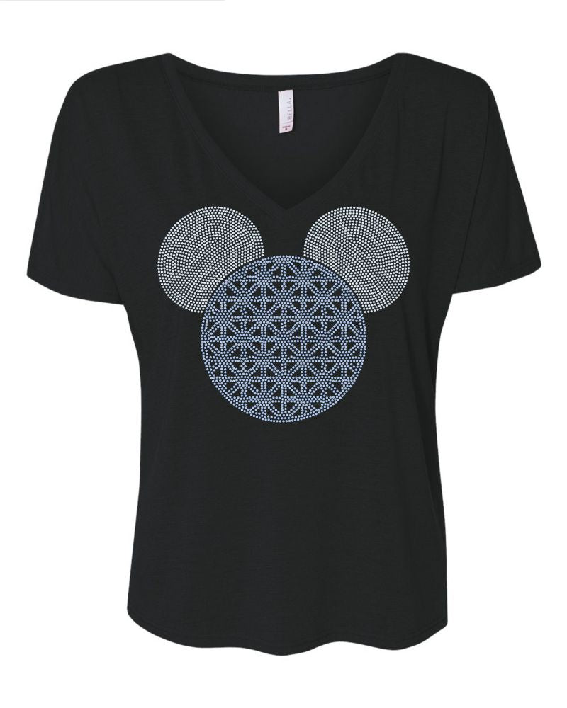 Theme Park Girl Mouse Bling Apparel - Youth , Ladies V-Neck Tee, Unisex Crewneck, Ladies Long Sleeve V-Neck Shirt, Unisex Sweatshirt