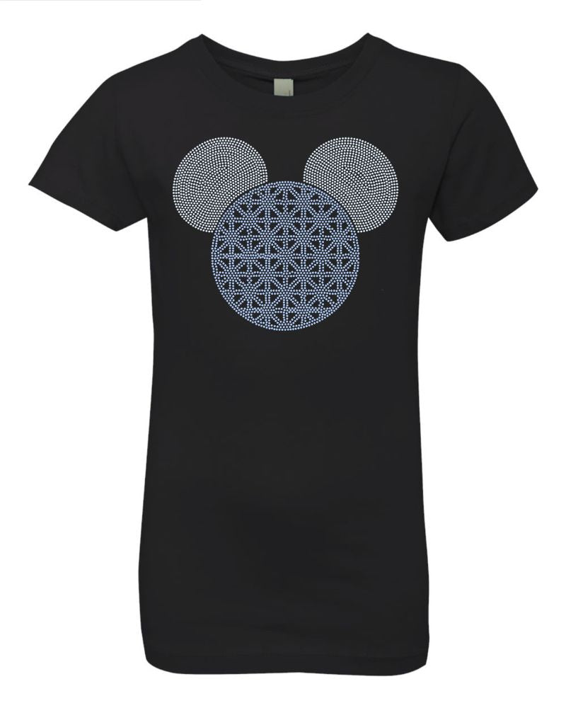 Theme Park Girl Mouse Bling Apparel - Youth , Ladies V-Neck Tee, Unisex Crewneck, Ladies Long Sleeve V-Neck Shirt, Unisex Sweatshirt