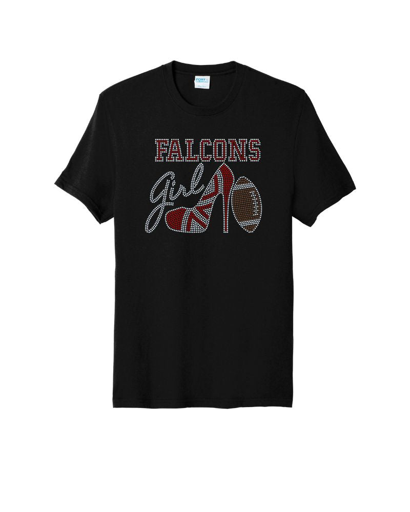 Atlanta Falcons Girl High Heel Football Bling Apparel -  Ladies V-Neck Tee, Unisex Crewneck, Ladies Long Sleeve V-Neck Shirt, Unisex Sweatshirt