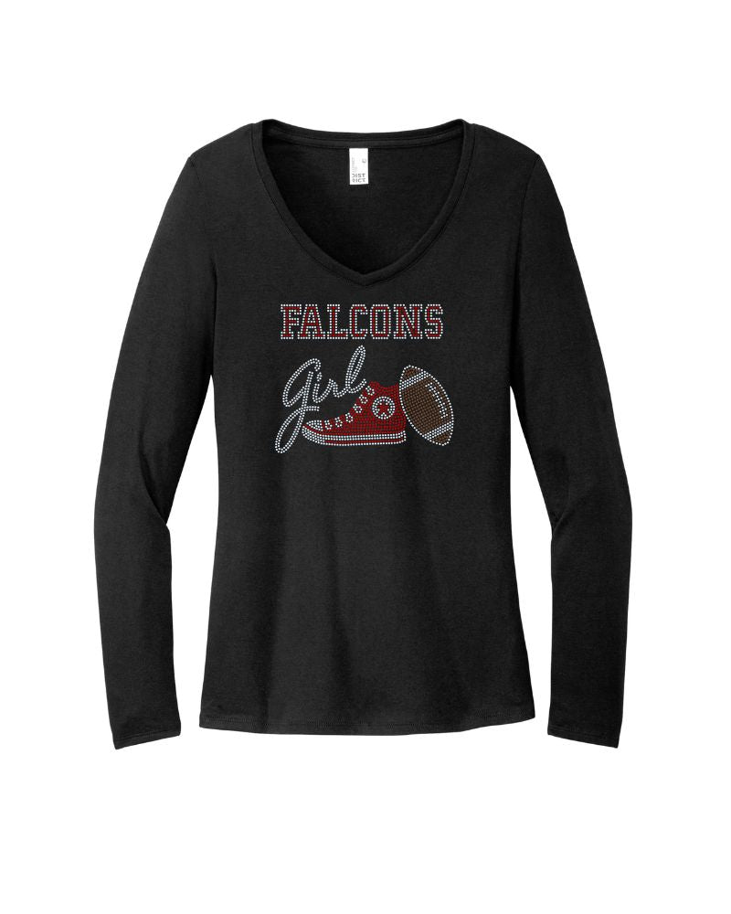 Atlanta Falcons Girl Tennis Shoe Football Bling Apparel – Ladies V-Neck Tee, Unisex Crewneck, Ladies Long Sleeve V-Neck Shirt, Unisex Sweatshirt